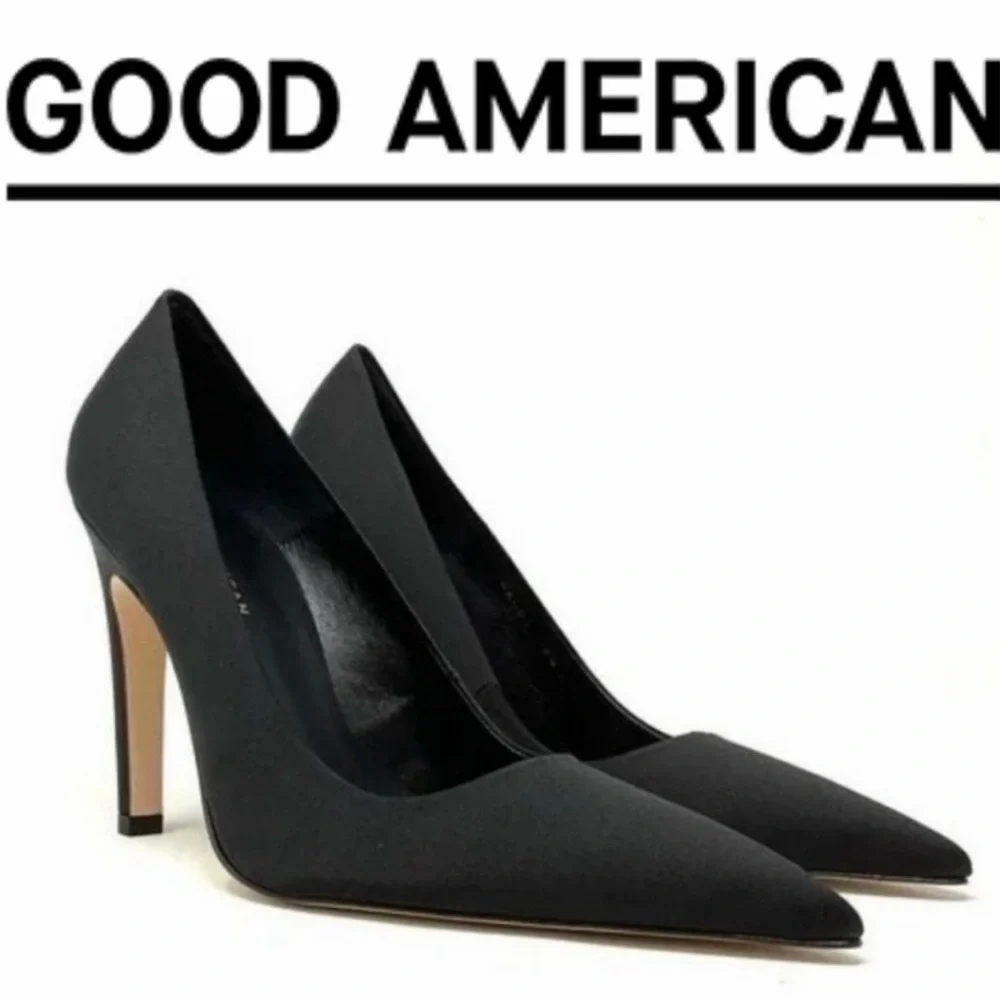 Good American Black Pointed-Toe Stiletto Heels